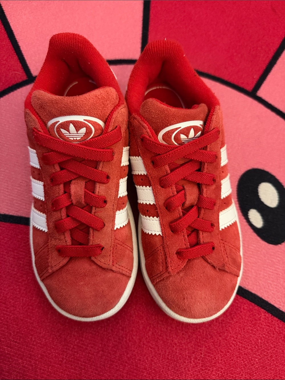 adidas Kids Red Suede Sneakers with White Three Stripes